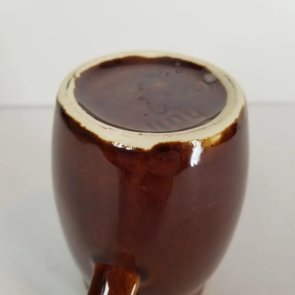 Hull Pottery Mirror Brown Drip Glaze Creamer Pitcher Vintage USA Stoneware‎ 4oz